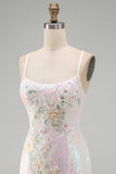 Sprankelende roze bodycon pailletten bloemen korte homecomingjurk met kralen