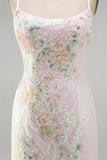 Sprankelende roze bodycon pailletten bloemen korte homecomingjurk met kralen