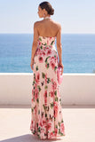 Zwarte halterhals bloemenprint geplooide chiffon maxi-jurk