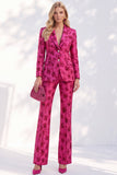 Fuchsia Jacquard Inkepte Revers Enkelrijzige Damespakken