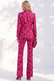 Fuchsia Jacquard Inkepte Revers Enkelrijzige Damespakken