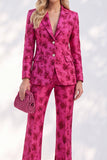Fuchsia Jacquard Inkepte Revers Enkelrijzige Damespakken