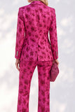 Fuchsia Jacquard Inkepte Revers Enkelrijzige Damespakken