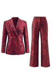 Donkerrode bloemen Jacquard Peak revers dubbelgeknoopte lange damespakken