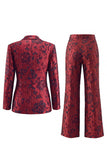 Donkerrode bloemen Jacquard Peak revers dubbelgeknoopte lange damespakken