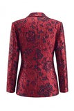 Donkerrode bloemen Jacquard Peak revers dubbelgeknoopte lange damespakken