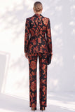 Zwarte Jacquard Fitted 2-Delige Dubbelrijige Damespakken