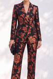 Zwarte Jacquard Fitted 2-Delige Dubbelrijige Damespakken