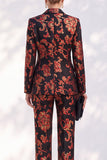 Zwarte Jacquard Fitted 2-Delige Dubbelrijige Damespakken
