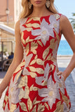 Rode Bateau hals Jacquard bubbelom, gerimpelde A-lijn korte homecoming jurk
