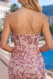 Glinsterend roze korsetpailletten Bodycon strapless korte homecomingjurk