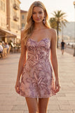 Blush pailletten A-lijn bloemen strapless korte homecoming jurk