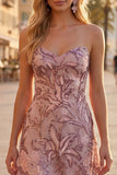 Blush pailletten A-lijn bloemen strapless korte homecoming jurk