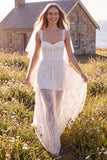 Witte korset Sweetheart Maxi Elopement trouwjurk met kant