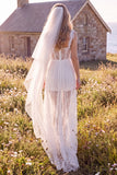 Witte korset Sweetheart Maxi Elopement trouwjurk met kant