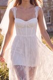 Witte korset Sweetheart Maxi Elopement trouwjurk met kant