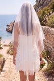 Witte V-hals Mini Elopement trouwjurk met 3D-bloem