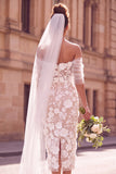 Witte schouder bloemenjurk Midi Elopement trouwjurk met een schouder