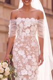 Witte schouder bloemenjurk Midi Elopement trouwjurk met een schouder