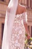 Witte schouder bloemenjurk Midi Elopement trouwjurk met een schouder