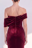 Bordeauxrode Off-the-Shoulder fluwelen gerimpelde zeemeermin formele jurk