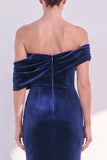 Bordeauxrode Off-the-Shoulder fluwelen gerimpelde zeemeermin formele jurk