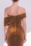 Bordeauxrode Off-the-Shoulder fluwelen gerimpelde zeemeermin formele jurk