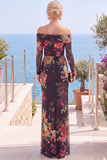 Roze, rood bloemen strapless schede met bloemen gerimpelde formele jurk met split