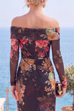 Roze, rood bloemen strapless schede met bloemen gerimpelde formele jurk met split