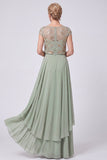 Marineblauwe A-lijn illusie met kralenkralen lange jurk van de moeder van de bruid