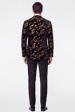 Zwarte gouden 2-delige Peak Revers Jacquard Enkelrijige Herengalapakken