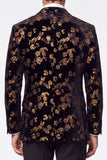 Zwarte gouden 2-delige Peak Revers Jacquard Enkelrijige Herengalapakken