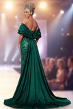 Donkergroene strapless pailletten maxi verkiezingsjurk met zijsplit