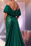 Donkergroene strapless pailletten maxi verkiezingsjurk met zijsplit