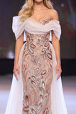 Blush schede Asymmetrisch Off The Shoulder pailletten Appliquen Maxi Pageant jurk