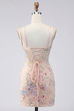 Bodycon Spaghetti Straps Palilletten Bloemenborduursel Corset Korte Homecoming Jurk