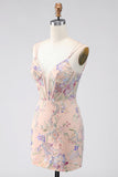 Bodycon Spaghetti Straps Palilletten Bloemenborduursel Corset Korte Homecoming Jurk
