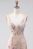 Bodycon Spaghetti Straps Palilletten Bloemenborduursel Corset Korte Homecoming Jurk