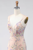 Bodycon Spaghetti Straps Palilletten Bloemenborduursel Corset Korte Homecoming Jurk