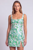 Lichtblauwe bloemenparels vierkante hals Bodycon Mini Homecoming-jurk met split
