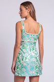 Lichtblauwe bloemenparels vierkante hals Bodycon Mini Homecoming-jurk met split