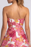 Roze bloemenkorset A-lijn strapless mini homecomingjurk met split