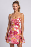 Roze bloemenkorset A-lijn strapless mini homecomingjurk met split