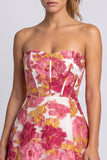 Roze bloemenkorset A-lijn strapless mini homecomingjurk met split