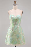 Mintgroene pailletten A-lijn pailletten strapless korte homecomingjurk