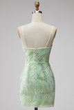 Mintgroene pailletten V-hals korte bodycon homecomingjurk met split