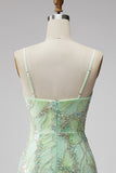 Mintgroene pailletten V-hals korte bodycon homecomingjurk met split