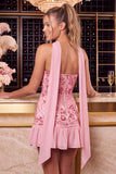 Rode strapless kralenvormige A-lijn bloemen geborduurde homecomingjurk met halsdoek