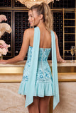 Rode strapless kralenvormige A-lijn bloemen geborduurde homecomingjurk met halsdoek