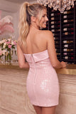 Roze strapless bodycon pailletten mini homecomingjurk
